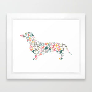 dachshund-floral-watercolor-art-framed-prints